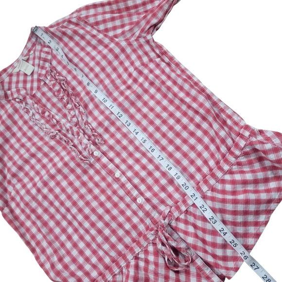 Sundance Top Womens L Red Gingham Check Ruffle Button Shirt Prairie Cottagecore - Picture 9 of 9
